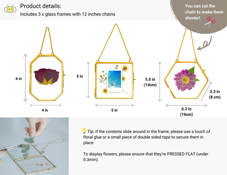 Hanging Double Glass Frames | Small Geometric Floating Glass Frames | Set of 3 or 4