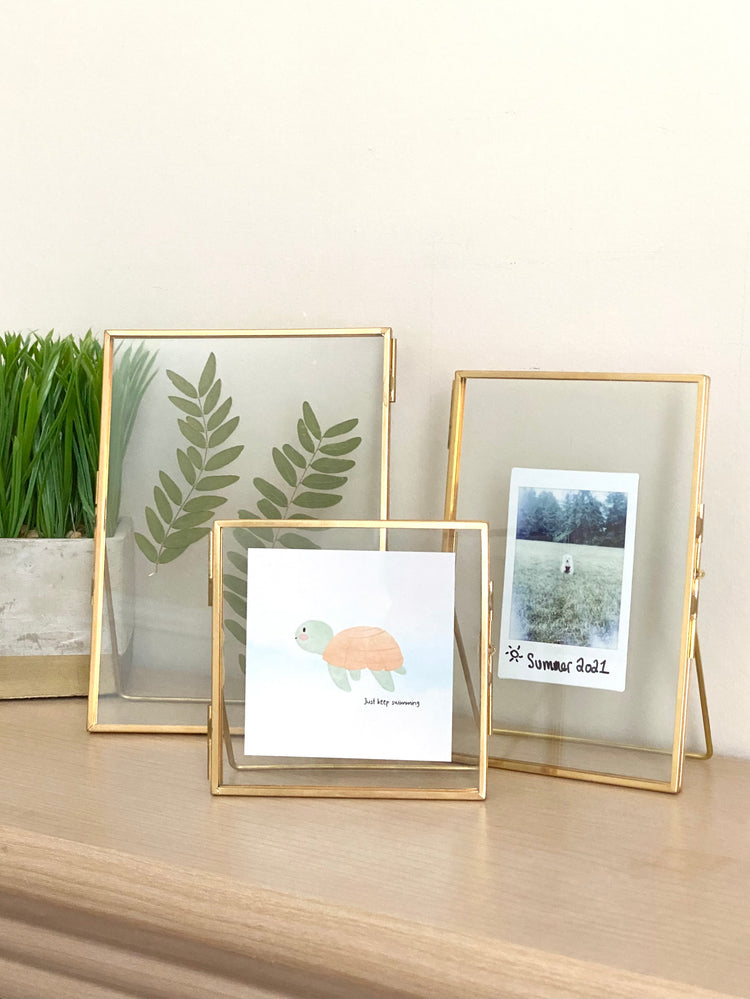 Standing Double Glass Frames | Metal Floating Picture Frame | Set of 2