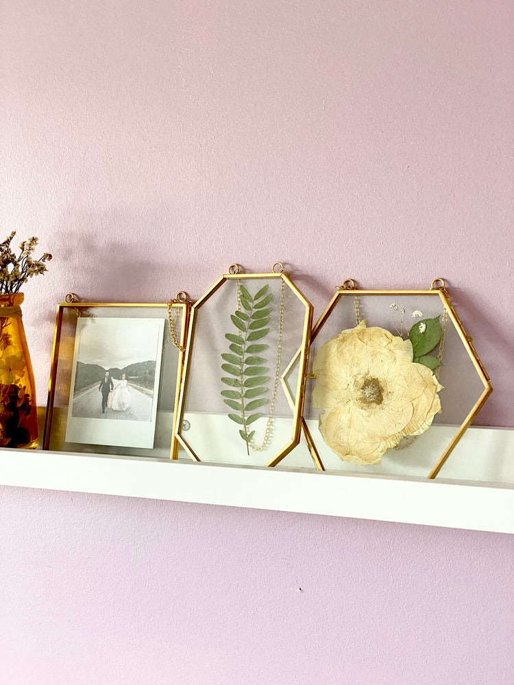 Hanging Double Glass Frames | Small Geometric Floating Glass Frames | Set of 3 or 4