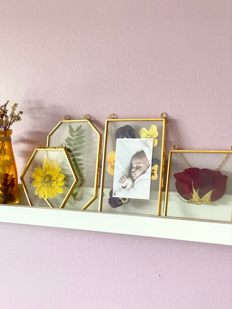 Hanging Double Glass Frames | Small Geometric Floating Glass Frames | Set of 3 or 4