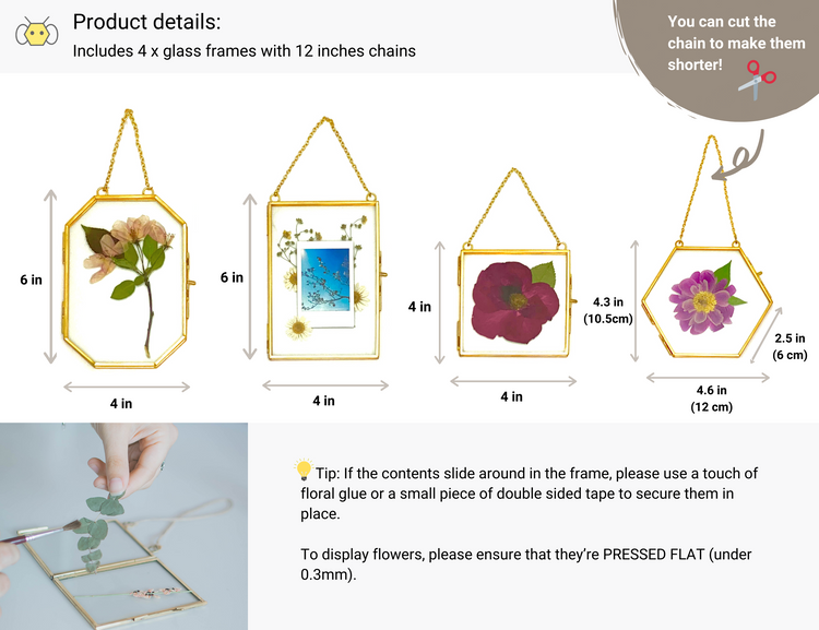 Hanging Double Glass Frames | Small Geometric Floating Glass Frames | Set of 3 or 4