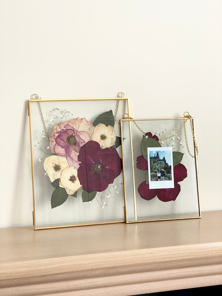 Hanging Double Glass Frames | Large Rectangular Tempered Glass Floating Picture Frames | Set of 2
