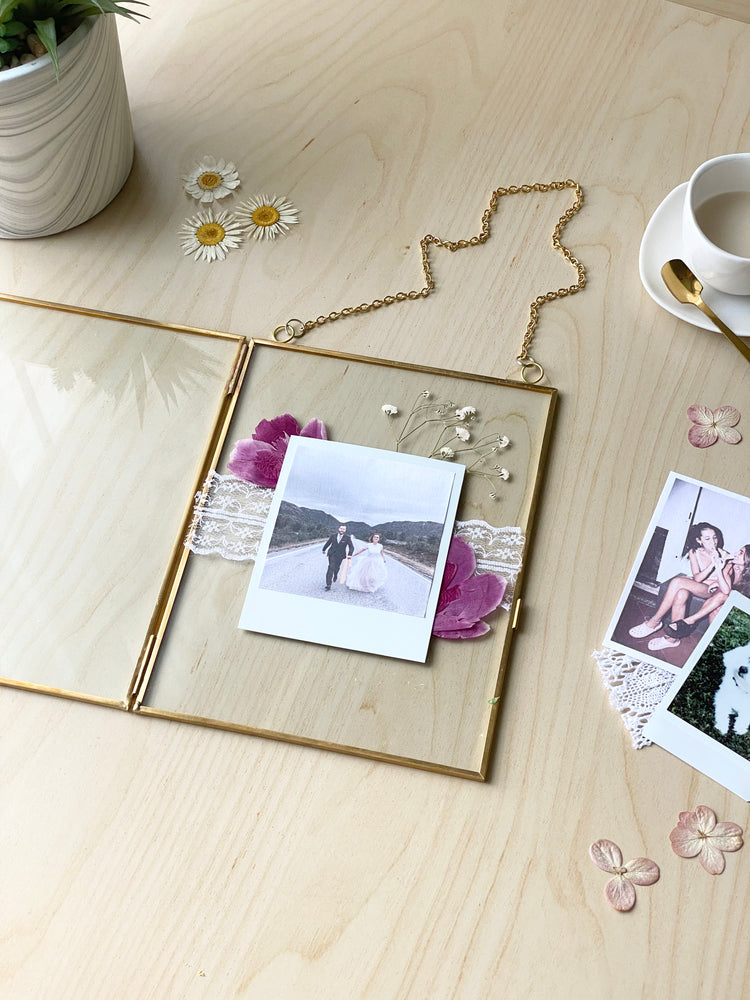 Hanging Double Glass Frames | Large Rectangular Tempered Glass Floating Picture Frames | Set of 2