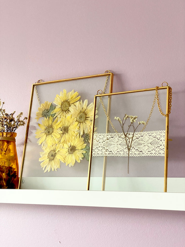 Hanging Double Glass Frames | Large Rectangular Tempered Glass Floating Picture Frames | Set of 2