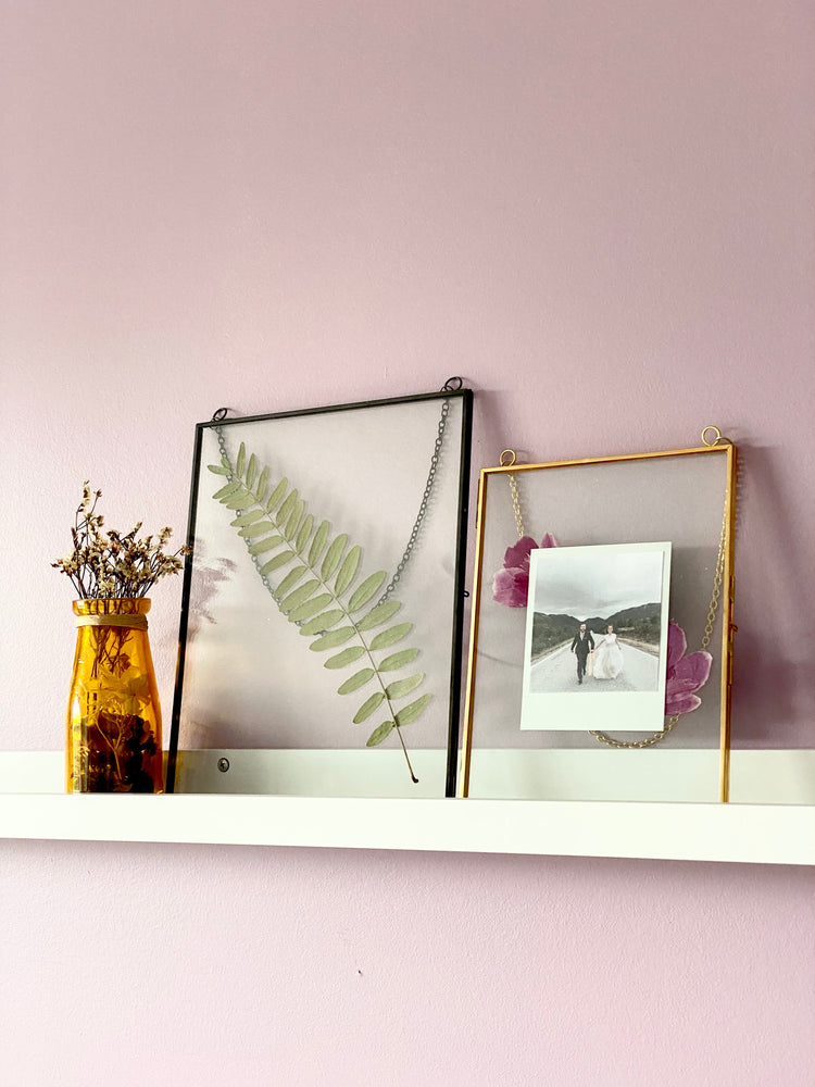 Hanging Double Glass Frames | Large Rectangular Tempered Glass Floating Picture Frames | Set of 2
