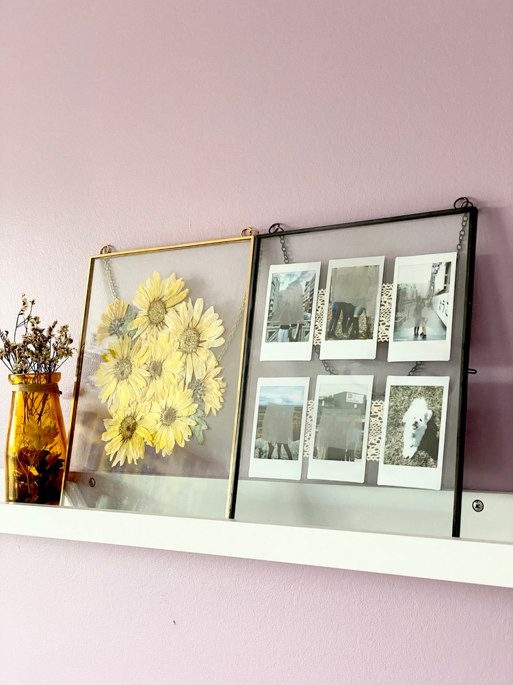 Hanging Double Glass Frames | Large Rectangular Tempered Glass Floating Picture Frames | Set of 2